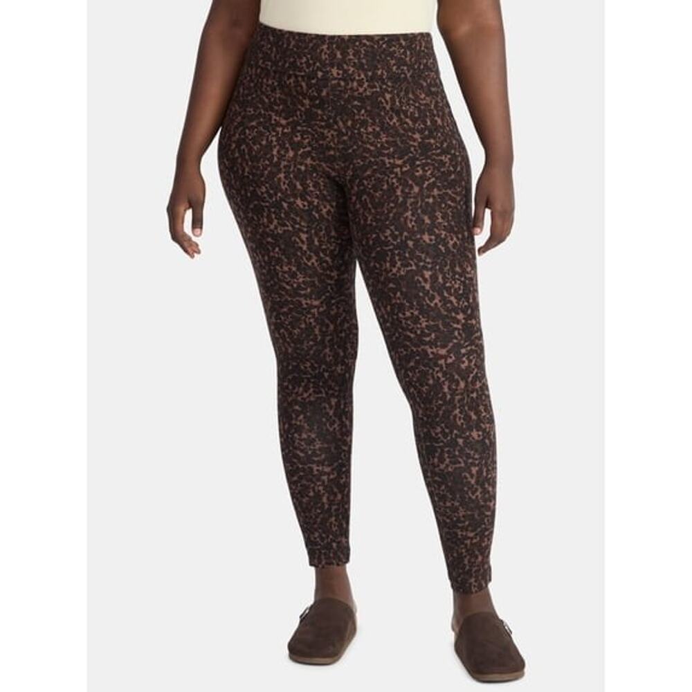 Terra & Sky Leggings 4X Brown Leopard High Rise Fitted Ankle Full Length